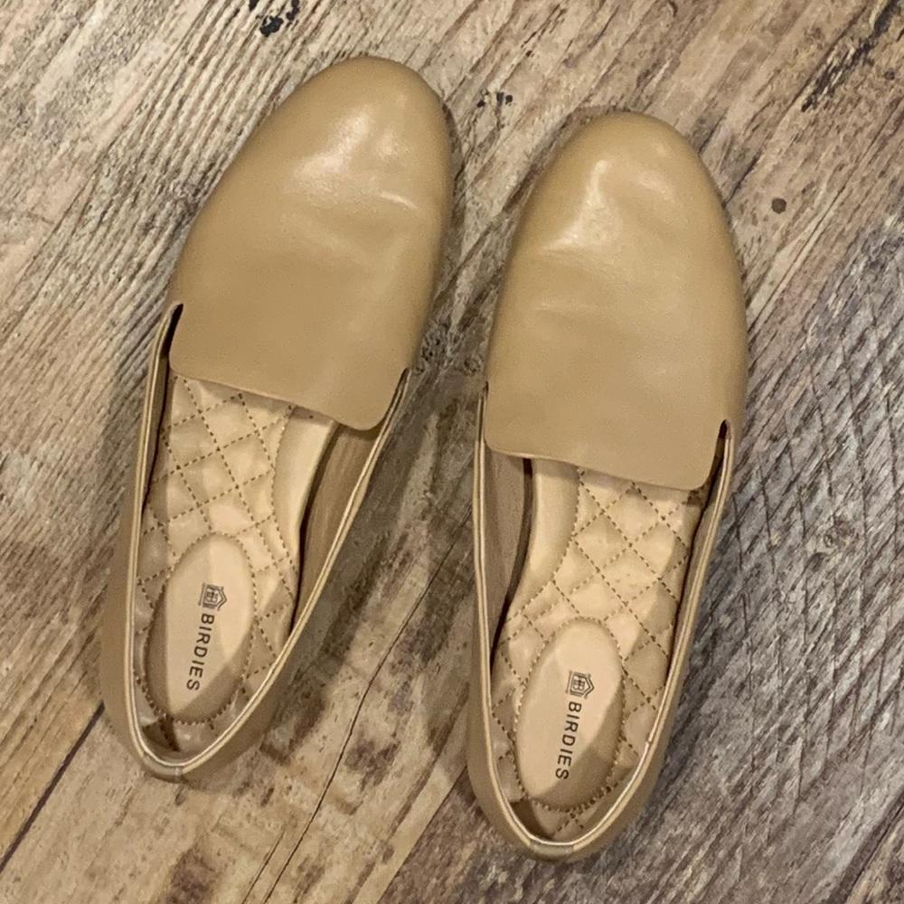 BIRDIES Starling Flat in Taupe Leather